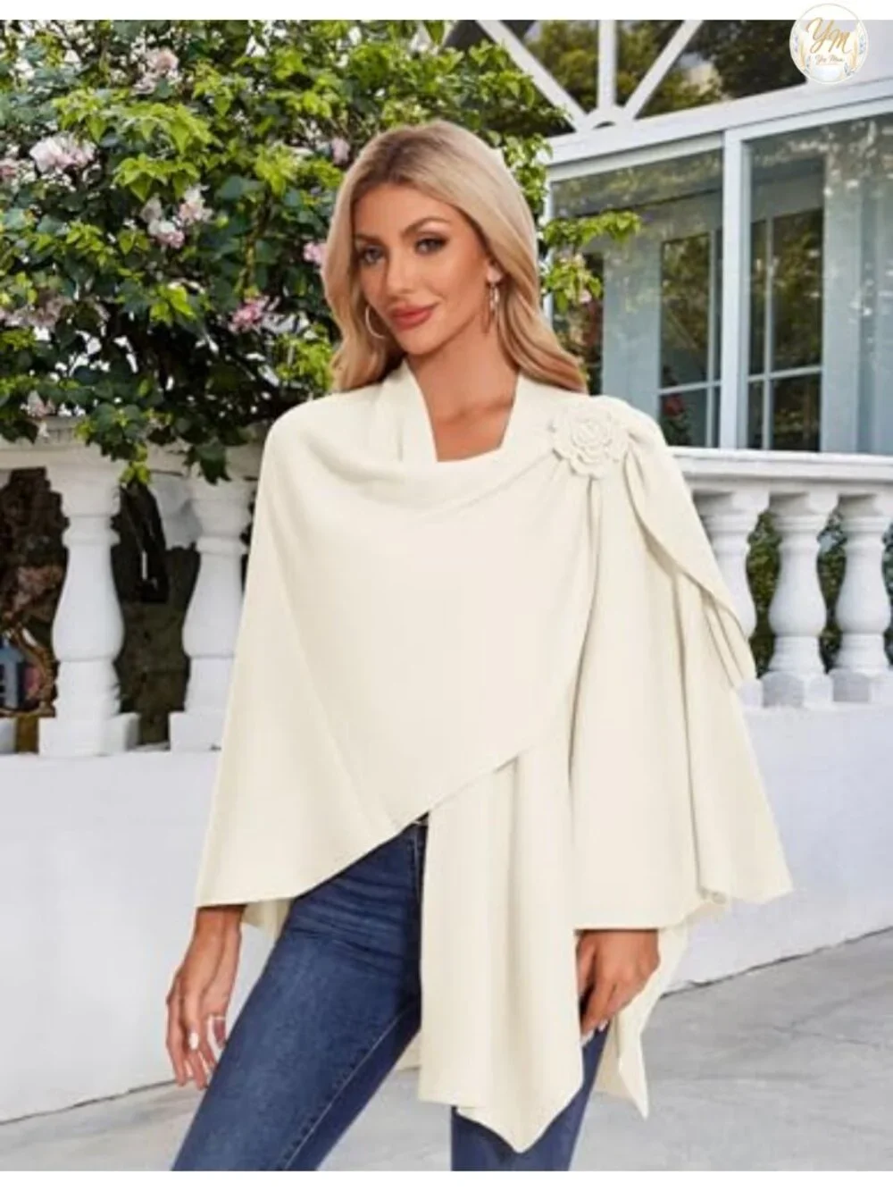 Elegant Cross Front Floral Shawl Wrap Poncho Viscose Blend
